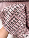 Fine Plaid Silk Necktie Jacquard Brocade - Baby Pink / Light Grey / Black