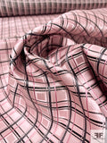 Fine Plaid Silk Necktie Jacquard Brocade - Baby Pink / Light Grey / Black