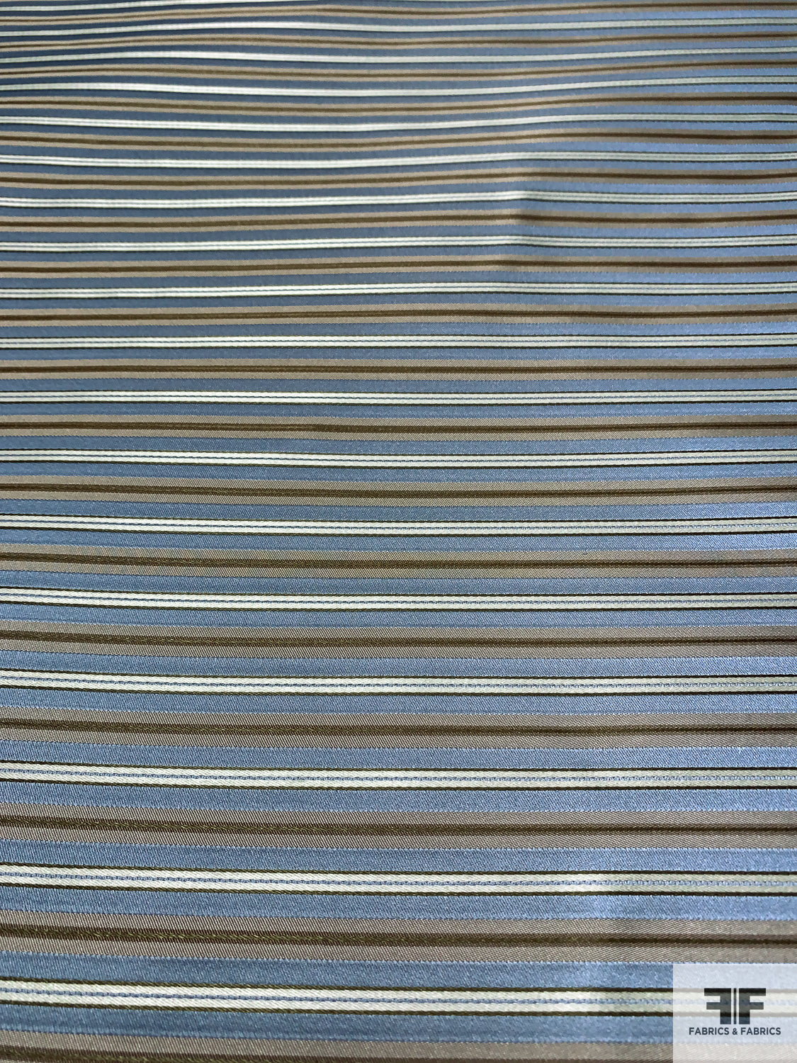 Horizontal Striped Silk Necktie Jacquard Brocade - Soft Blue / Taupe / Antique Olive