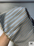 Horizontal Striped Silk Necktie Jacquard Brocade - Soft Blue / Taupe / Antique Olive