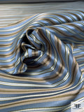 Horizontal Striped Silk Necktie Jacquard Brocade - Soft Blue / Taupe / Antique Olive