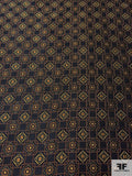 Floral Geometric Lattice Silk Necktie Jacquard Brocade - Black / Brown / Olive / Antique Light Gold