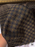 Floral Geometric Lattice Silk Necktie Jacquard Brocade - Black / Brown / Olive / Antique Light Gold