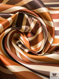 Horizontal Striped Silk Necktie Jacquard Brocade - Saddle / Browns / Ecru