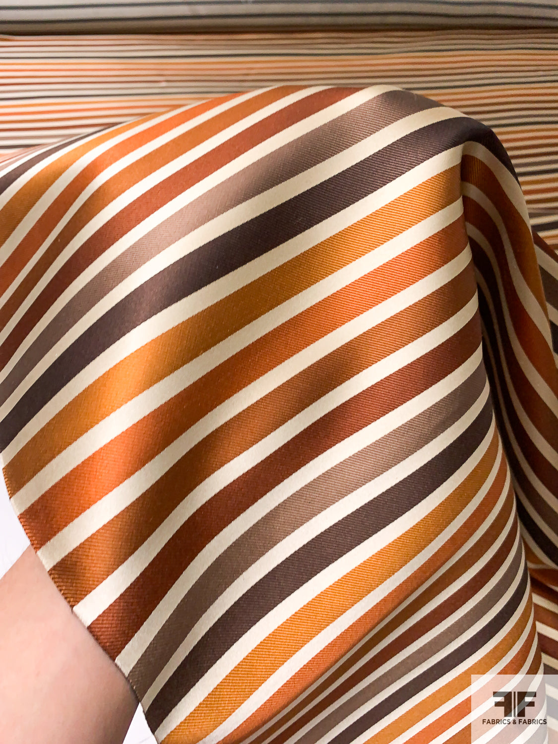 Horizontal Striped Silk Necktie Jacquard Brocade - Saddle / Browns / Ecru