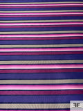 Horizontal Striped Silk Necktie Jacquard Brocade - Magenta / Purple / Navy / Ecru