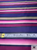 Horizontal Striped Silk Necktie Jacquard Brocade - Magenta / Purple / Navy / Ecru