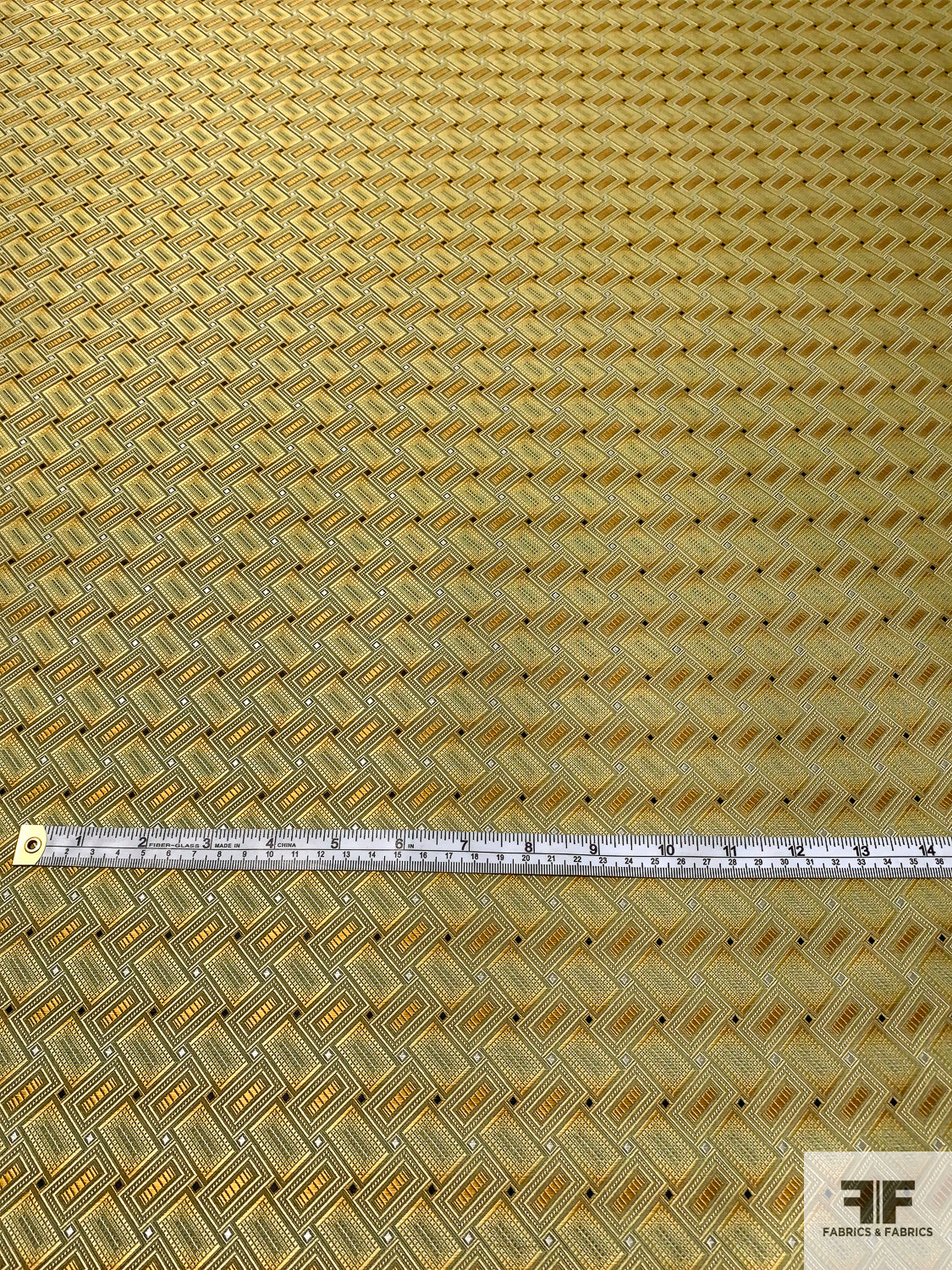 Rectangle Diagonal Lattice Silk Necktie Jacquard Brocade - Yellow-Gold / Antique Green / Black
