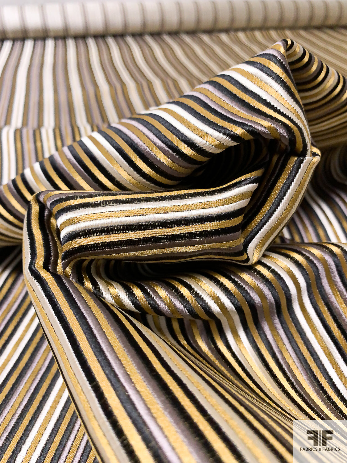 Vertical Striped Silk Necktie Jacquard Brocade - Gold / Black / Grey / White