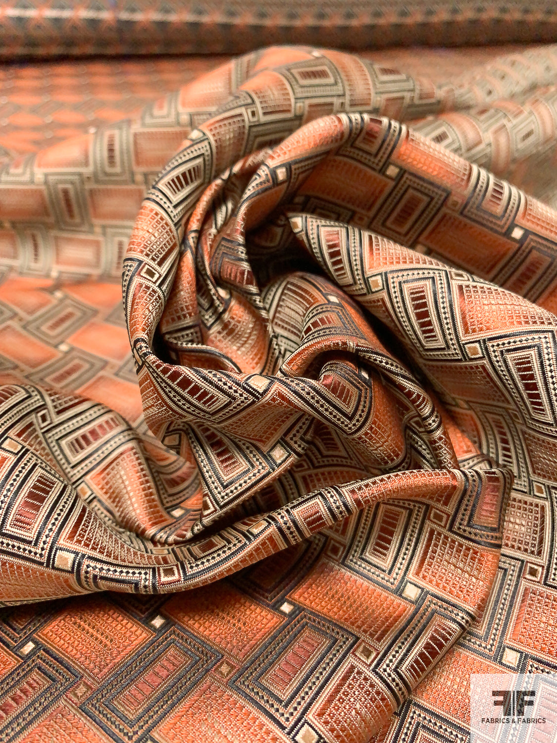 Rectangle Diagonal Lattice Silk Necktie Jacquard Brocade - Light Rust / Black / Nude