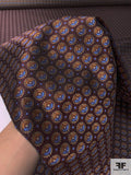 Geometric Circles Silk Necktie Jacquard Brocade - Maroon / Carolina Blue / Light Rust