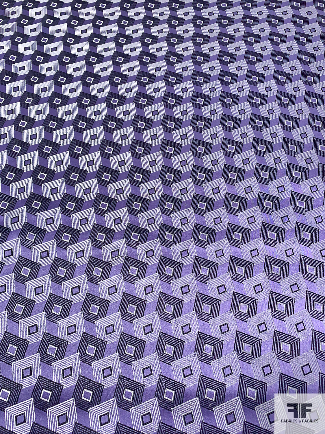 Squares on Squares Silk Necktie Jacquard Brocade - Purple / Black / Light Grey