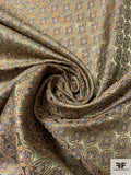 Florals in Oval Silk Necktie Jacquard Brocade - Antique Olive / Ochre / Blue