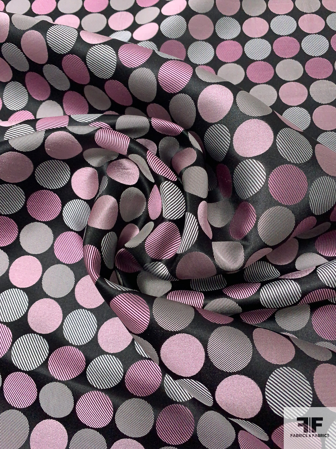 Circle Design Silk Necktie Jacquard Brocade - Pink / Black / Light Grey