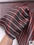 Vertical Striped Silk Necktie Jacquard Brocade - Red / Black / Steel Grey / White