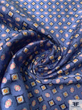 Floral Clovers Silk Necktie Jacquard Brocade - Carolina Blue / Navy / Pink / Orange