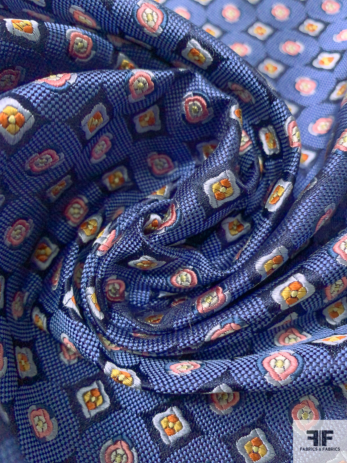 Floral Clovers Silk Necktie Jacquard Brocade - Carolina Blue / Navy / Pink / Orange