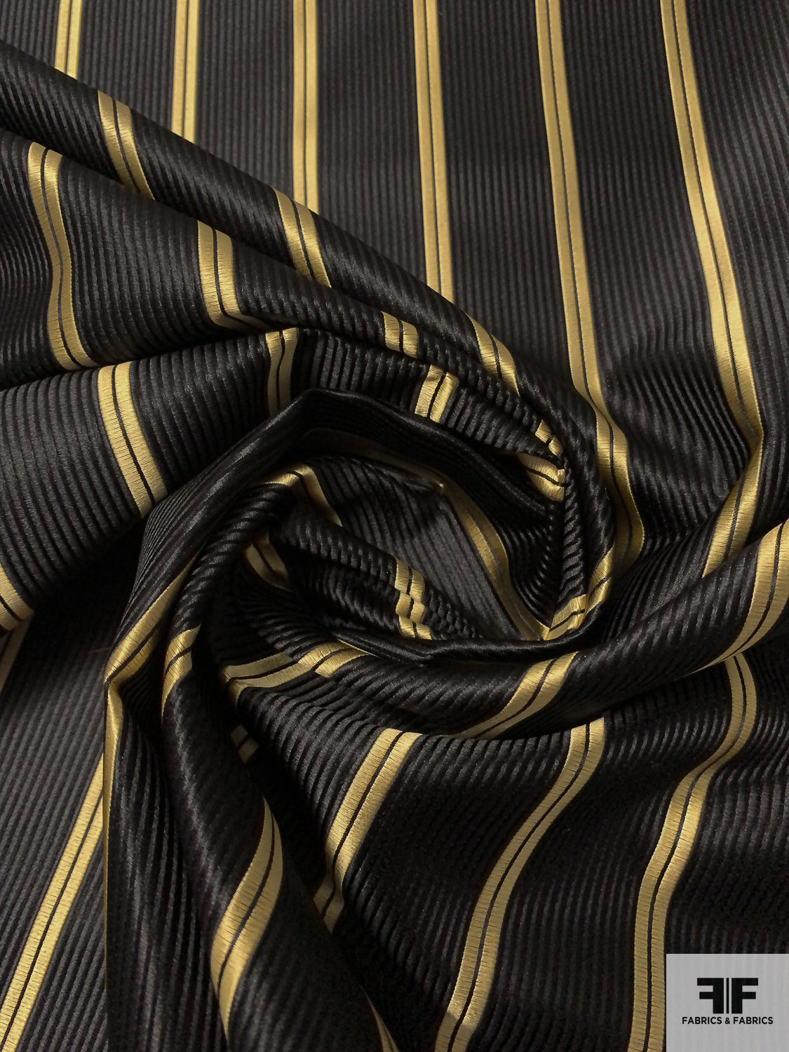 Vertical Striped Silk Necktie Jacquard Brocade - Black / Gold