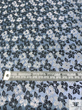 Floral Silk Necktie Jacquard Brocade - Cool Blue / Black / White