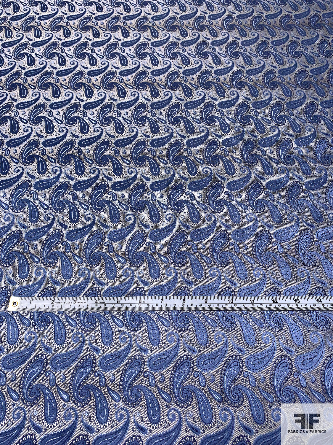 Paisley Silk Necktie Jacquard Brocade - Steel Blue / Light Grey