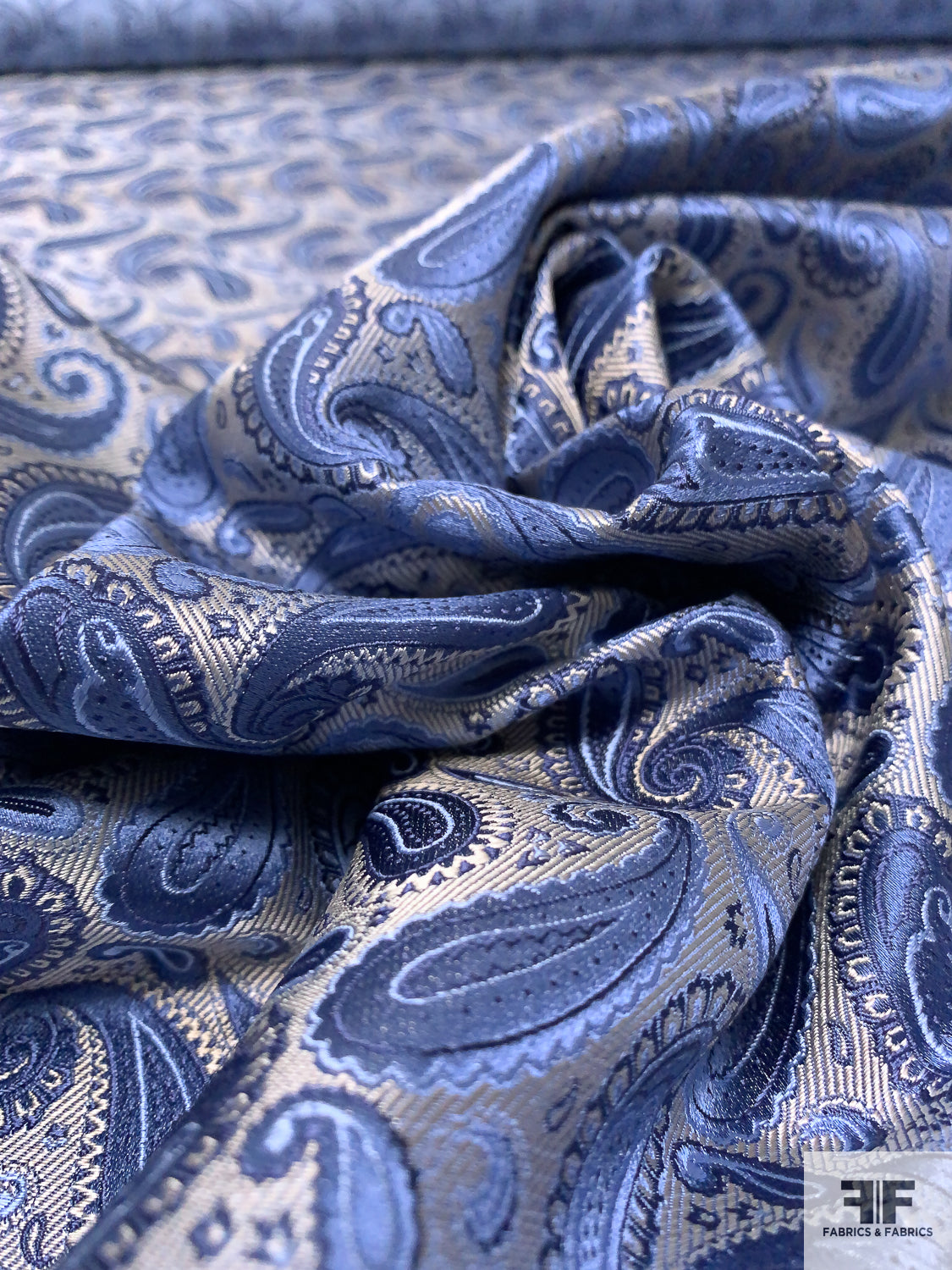 Paisley Silk Necktie Jacquard Brocade - Steel Blue / Light Grey