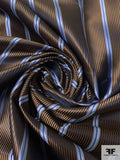 Vertical Striped Silk Necktie Jacquard Brocade - Sky Blue / Navy / Brown