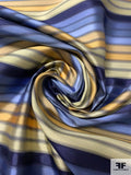 Horizontal Striped Silk Necktie Jacquard Brocade - Blues / Antique Yellows