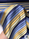 Horizontal Striped Silk Necktie Jacquard Brocade - Blues / Antique Yellows