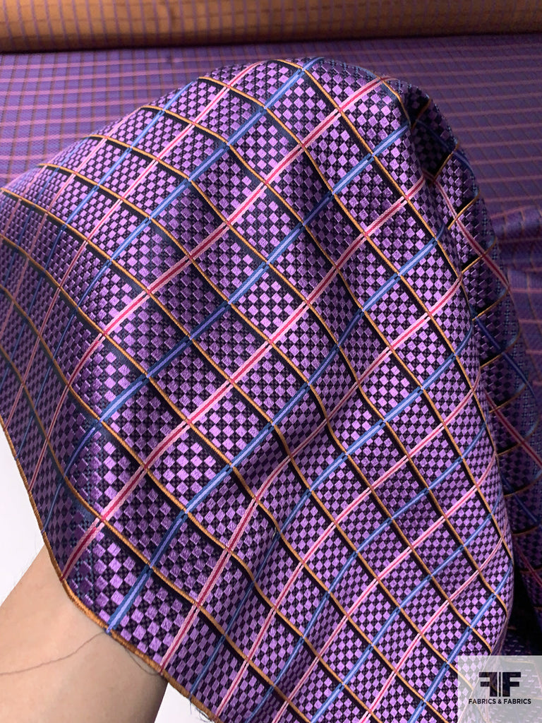 Micro-Checkered Windowpane Silk Necktie Jacquard Brocade - Purple ...