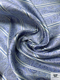 Paisley Striped Silk Necktie Jacquard Brocade - Periwinkle Blue / Grey / Navy