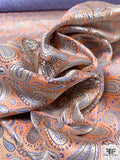 Paisley Silk Necktie Jacquard Brocade - Peach / Blue / Grey