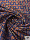 Wavy Basket-Look Silk Necktie Jacquard Brocade - Navy / Orange / Rust