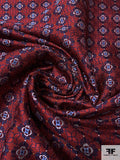 Floral Grid Silk Necktie Jacquard Brocade - Red / Navy / Grey