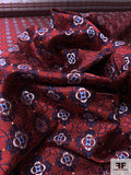 Floral Grid Silk Necktie Jacquard Brocade - Red / Navy / Grey