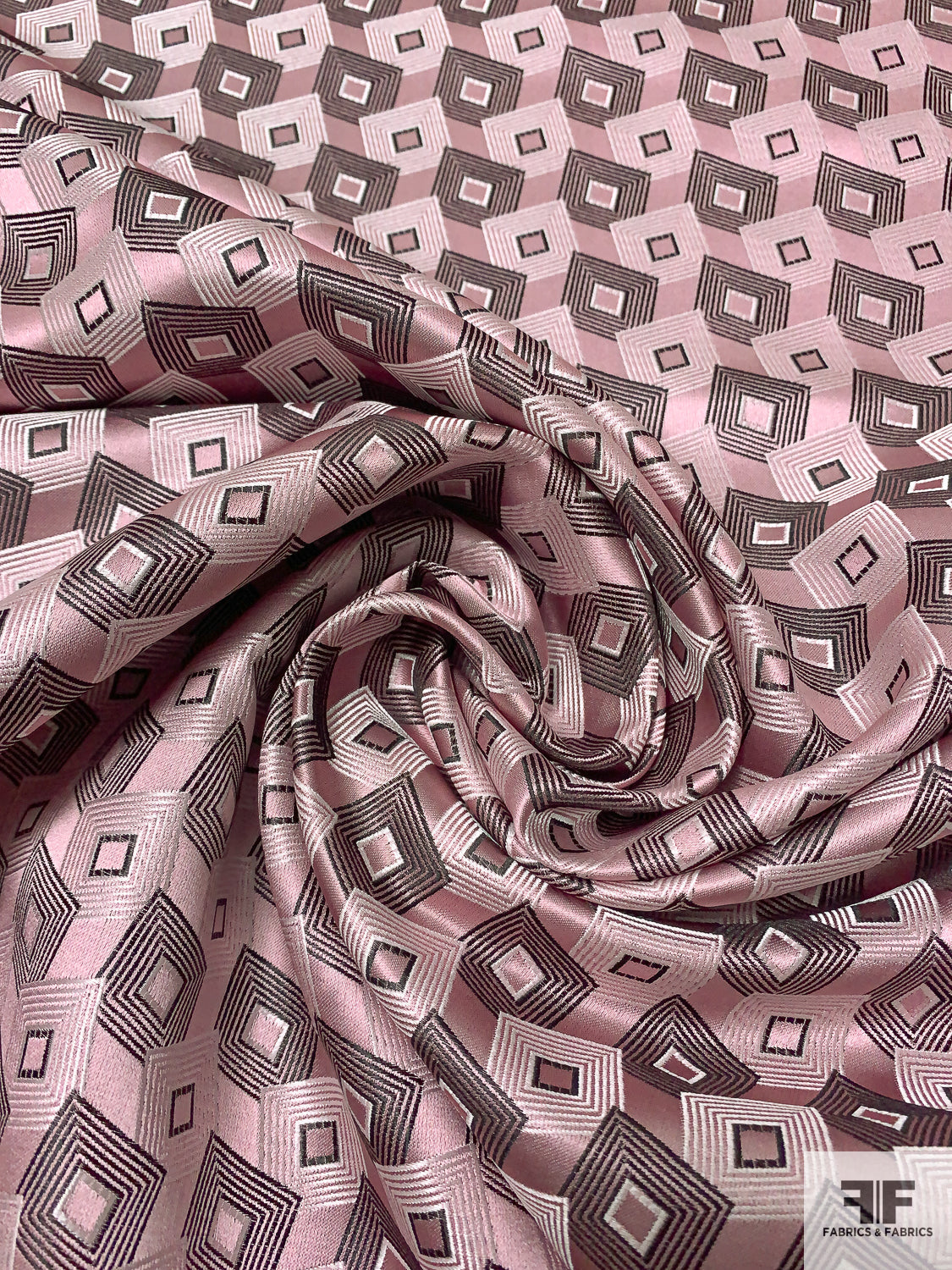 Squares on Squares Silk Necktie Jacquard Brocade - Dusty Rose / Black / White