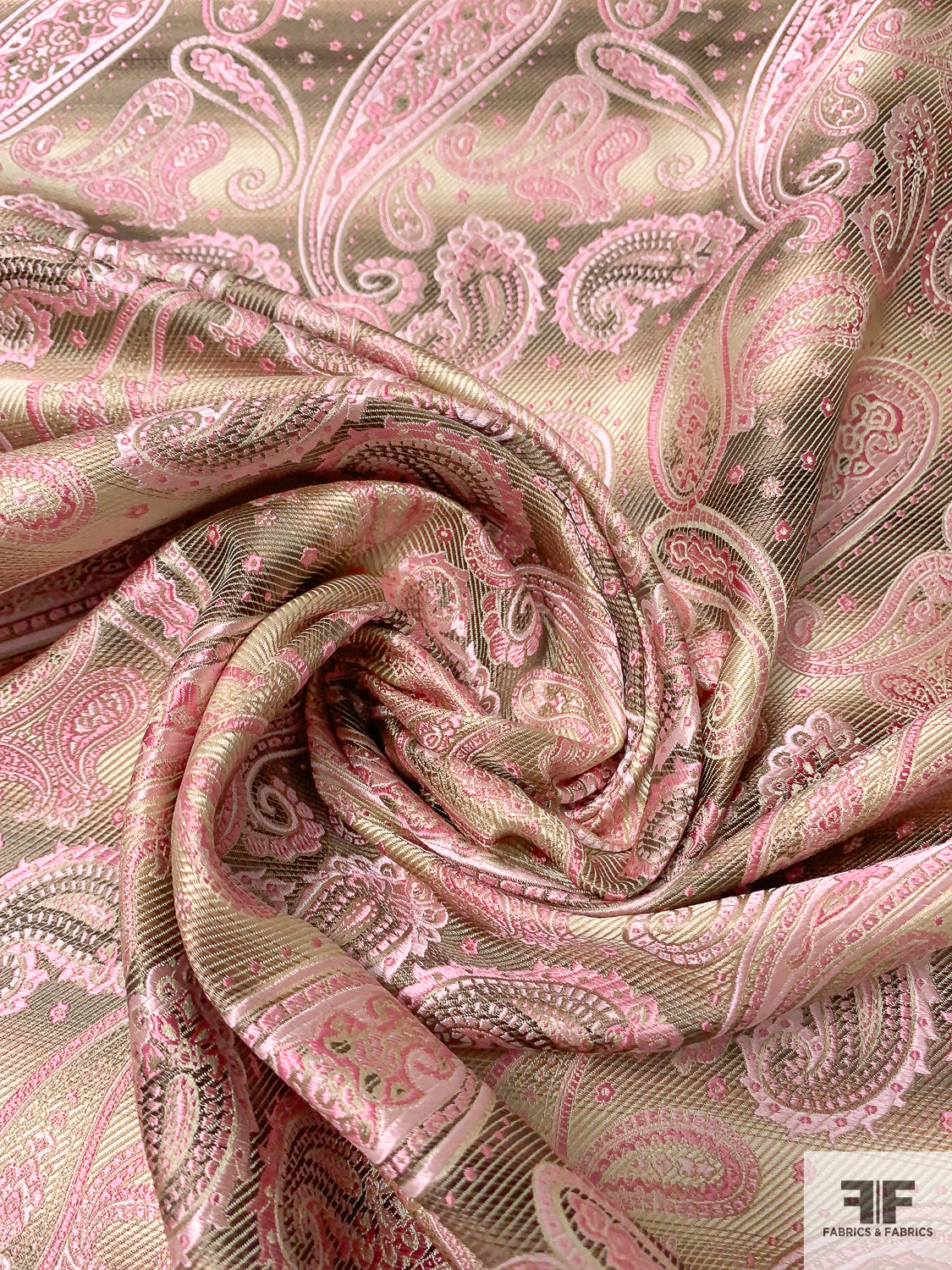 Paisley Silk Necktie Jacquard Brocade - Pink / Light Gold / Tan
