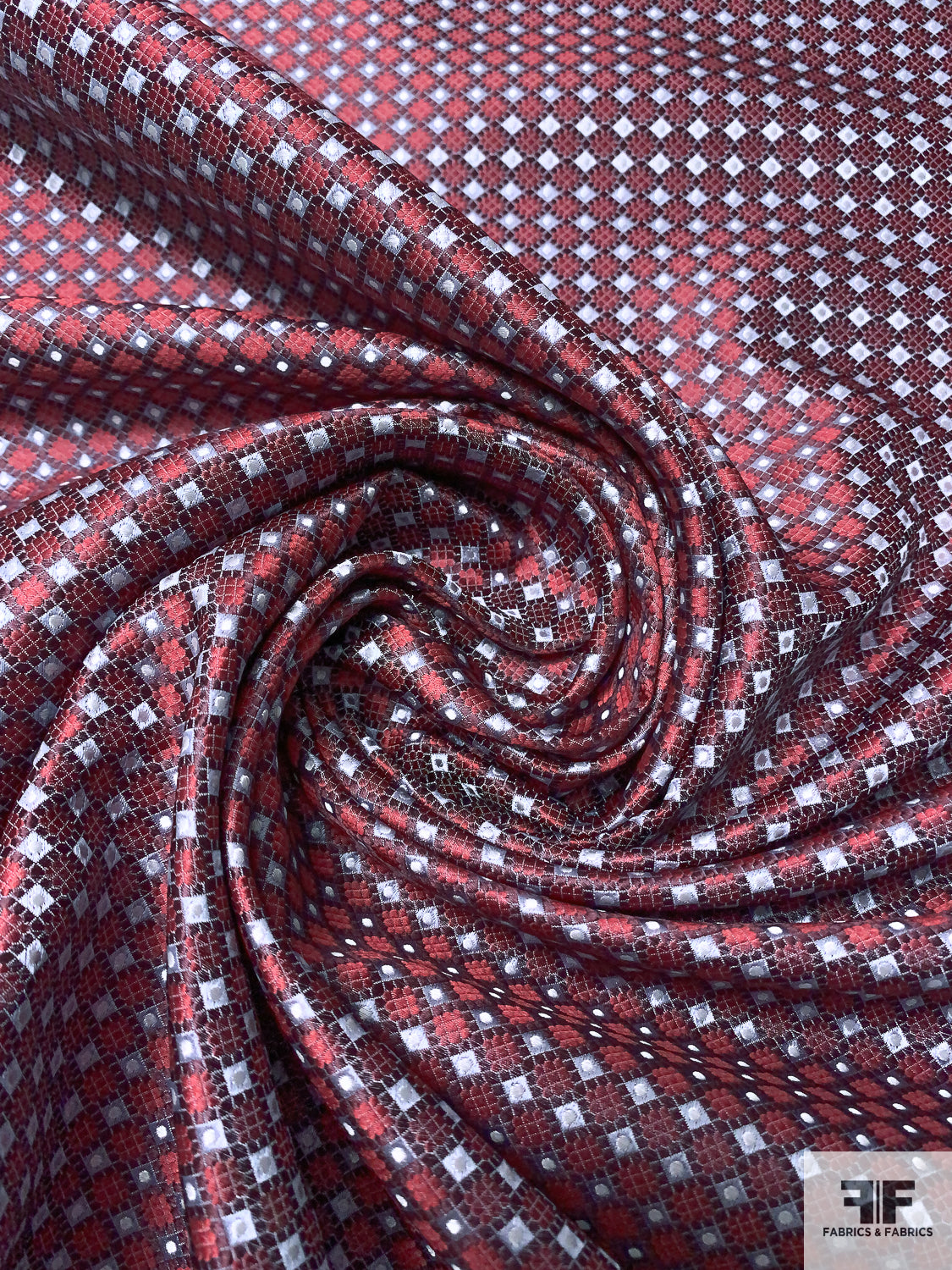 Circle Link Grid Silk Necktie Jacquard Brocade - Red/Blue/White