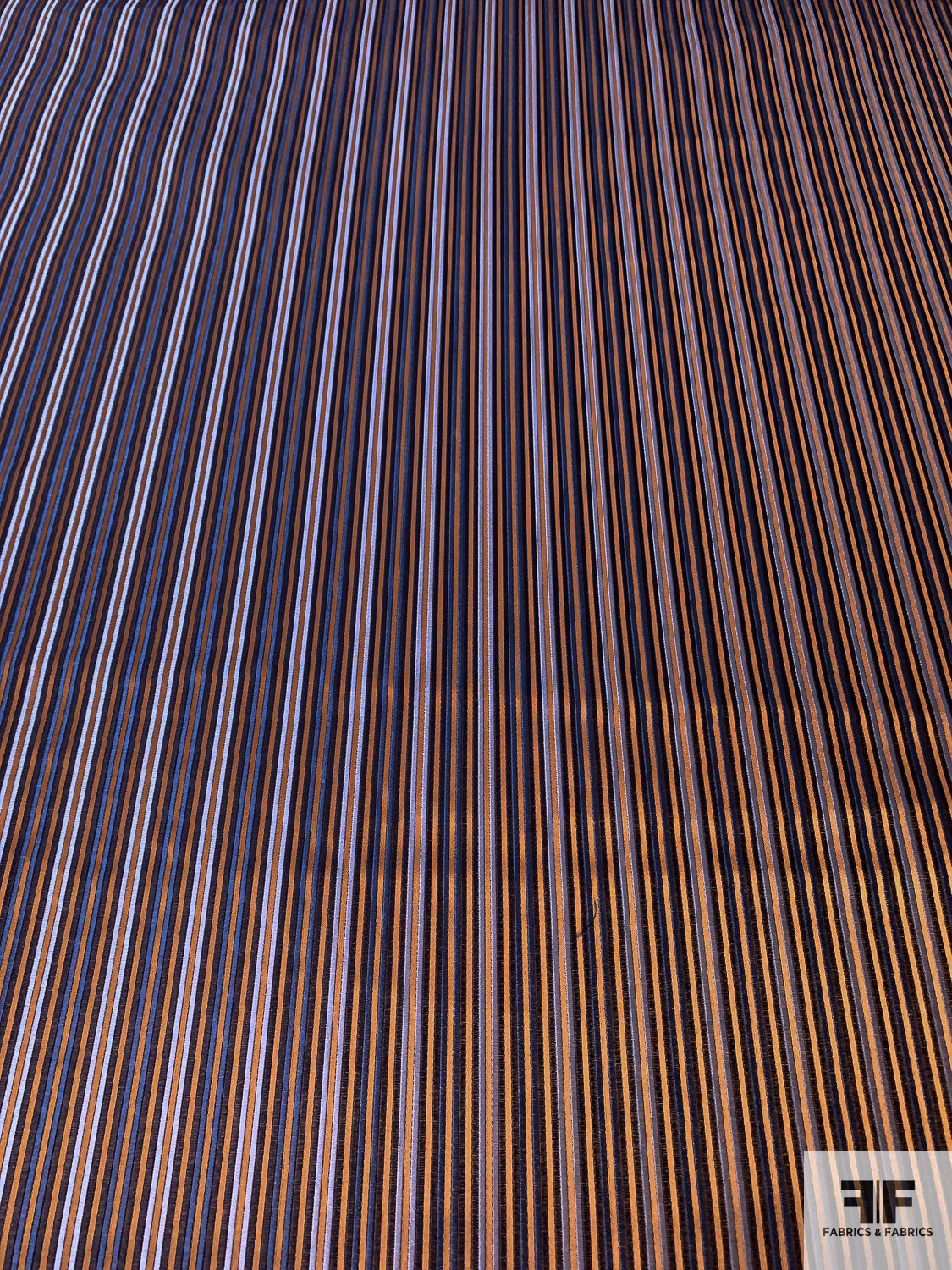 Vertical Striped Silk Necktie Jacquard Brocade - Copper / Blues