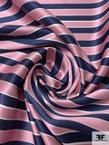 Horizontal Striped Silk Necktie Jacquard Brocade - Dusty Rose / Navy