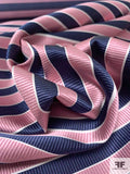 Horizontal Striped Silk Necktie Jacquard Brocade - Dusty Rose / Navy