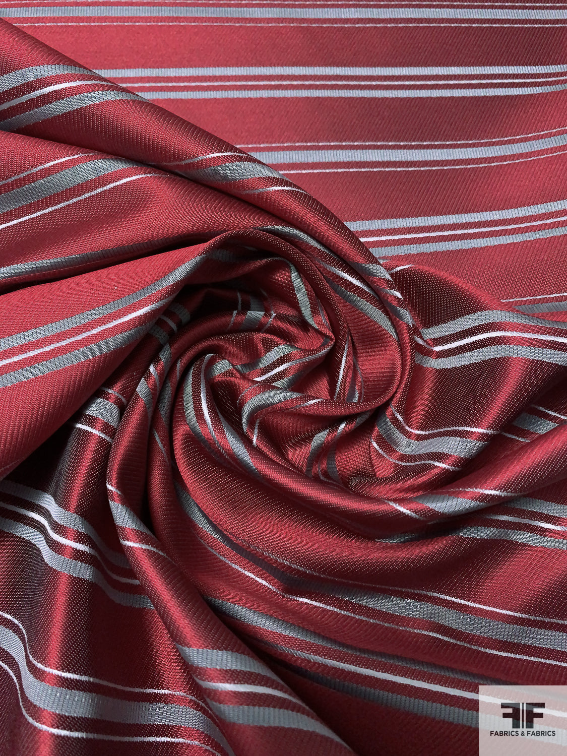Striped Silk Necktie Jacquard Brocade - Royal Red / Grey