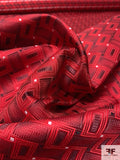 Rectangle Diagonal Lattice Silk Necktie Jacquard Brocade - Red / Black