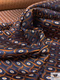 Wavy Oval Silk Necktie Jacquard Brocade - Navy / Orange / White