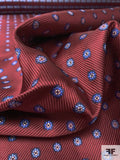 Small Floral Grid Silk Necktie Jacquard Brocade - Maroon / Navy / Periwinkle