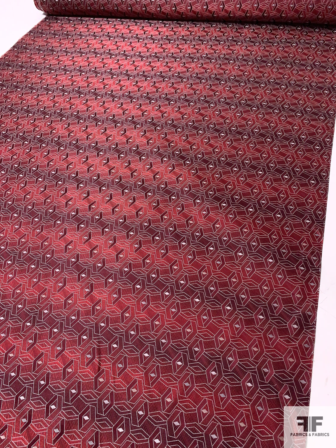 Box-Look Geometric Silk Necktie Jacquard Brocade - Red / Grey
