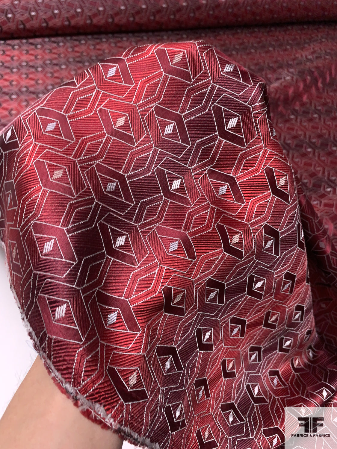 Box-Look Geometric Silk Necktie Jacquard Brocade - Red / Grey