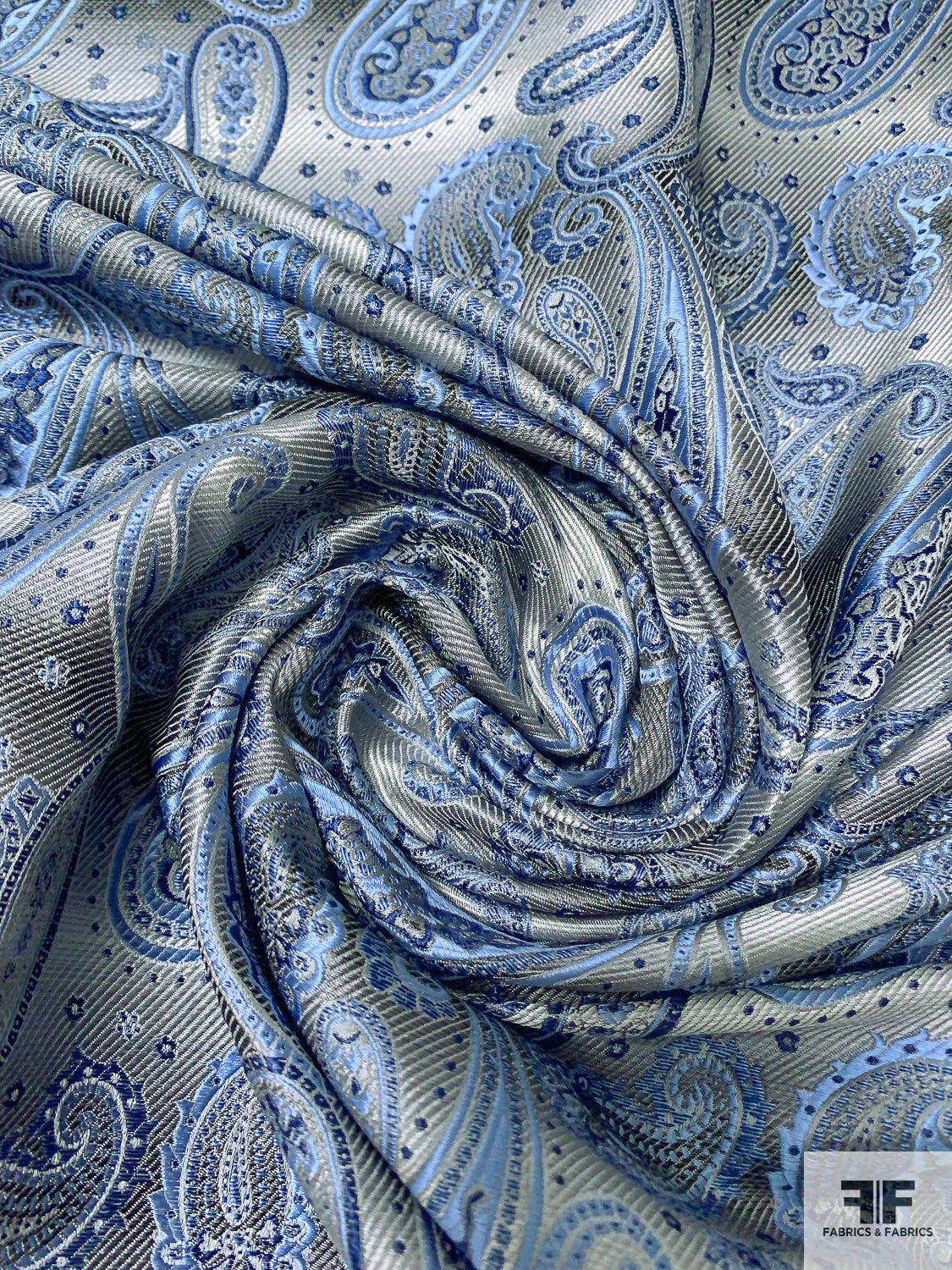 Paisley Silk Necktie Jacquard Brocade - Shades of Blue / Grey
