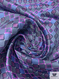 Geometric Silk Necktie Jacquard Brocade - Dusty Blue / Navy / Purple