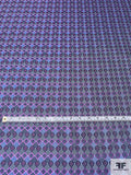 Geometric Silk Necktie Jacquard Brocade - Dusty Blue / Navy / Purple