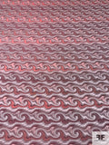 Wave Design Silk Necktie Jacquard Brocade - Strawberry Red / Grey